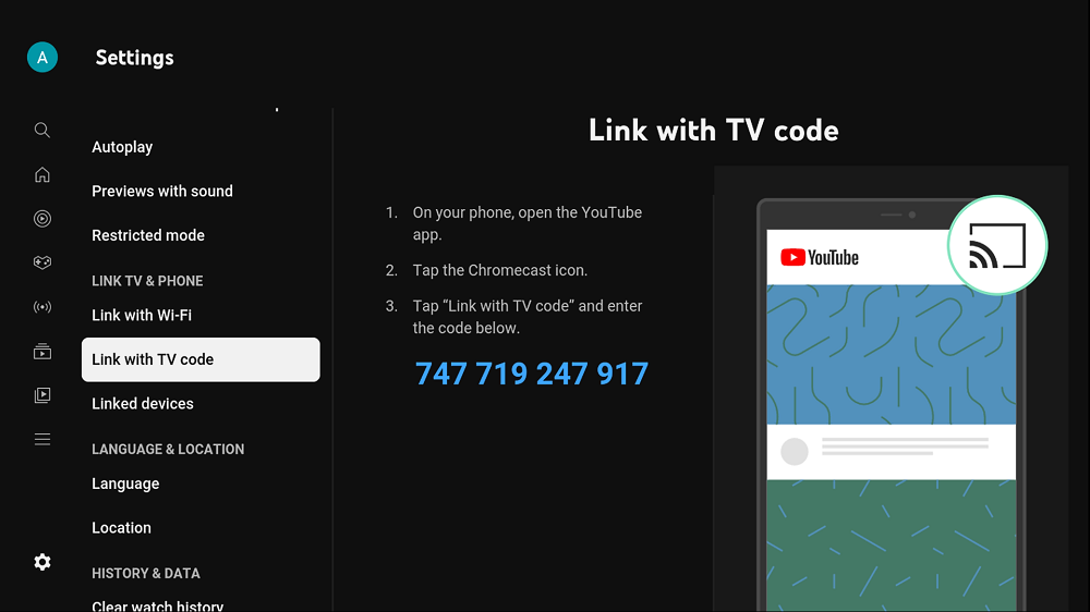 Watch  on TV with a TV code