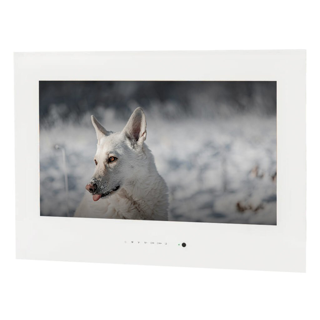 White Frame bathroom television
