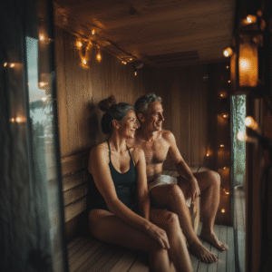 Couple watching an offscreen TV