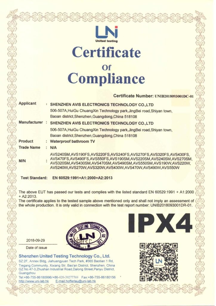IPX4 certificate