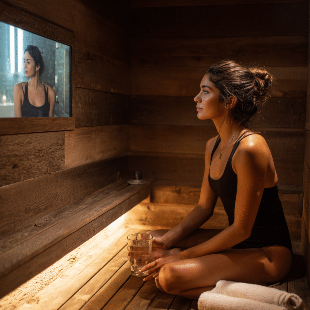 Woman with glass watching tv