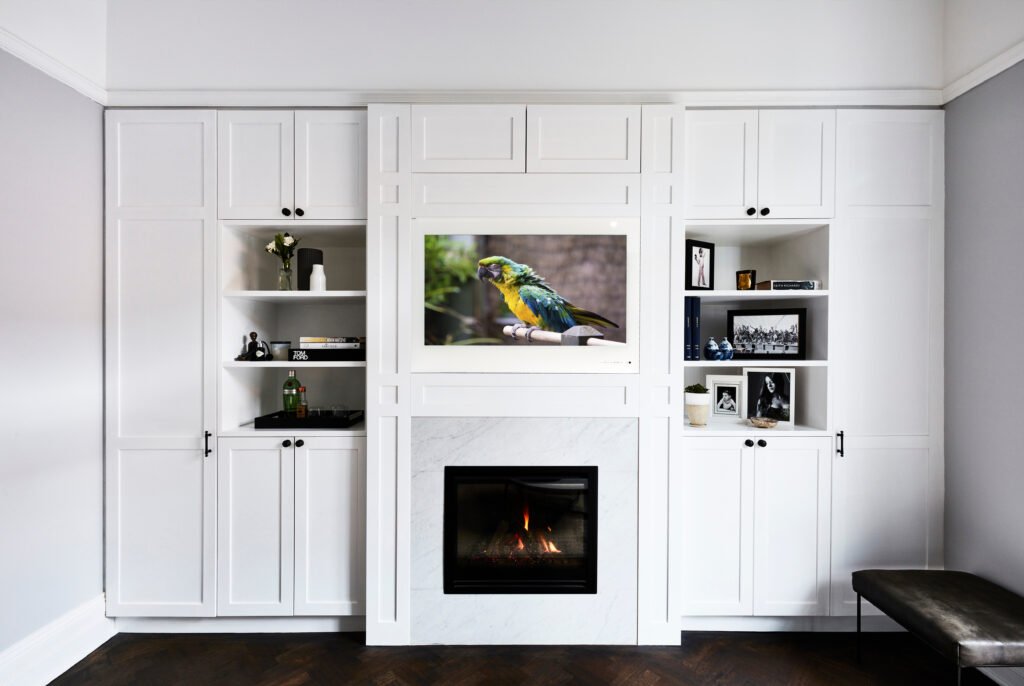 Magic Mirror Television in a white living room.