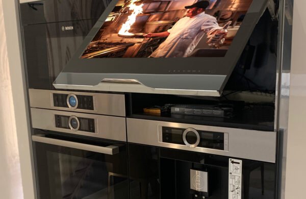 Parallel AV Kitchen Cabinet Televisions integrate directly into your modern kitchen cabinets