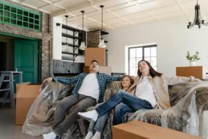 Family in living room shocked at what they see